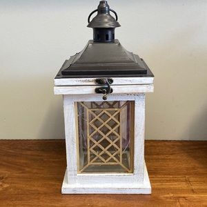 Pier 1 Rustic Weathered, white washed Lantern with lights.